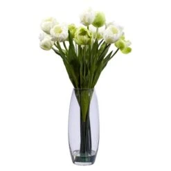 20" White Tulip Floral Arrangement In Clear Vase -Michaels D292753S 11 1