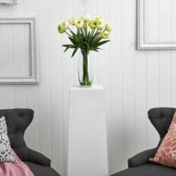 20" White Tulip Floral Arrangement In Clear Vase -Michaels D292753S 12