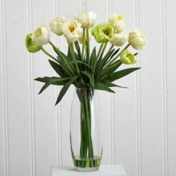 20" White Tulip Floral Arrangement In Clear Vase -Michaels D292753S 13