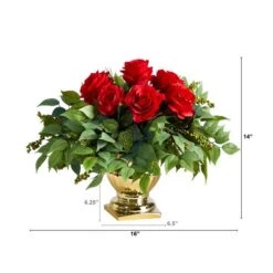 14" Red Rose Floral Arrangement In Gold Urn -Michaels D292755S 2