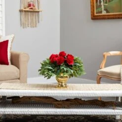 14" Red Rose Floral Arrangement In Gold Urn -Michaels D292755S 4