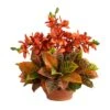 18" Boat Orchid & Croton Floral Arrangement In Terra Cotta Vase -Michaels D292759S 1