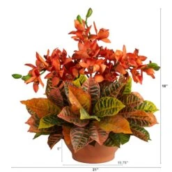 18" Boat Orchid & Croton Floral Arrangement In Terra Cotta Vase -Michaels D292759S 2
