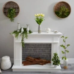 22" Yellow Dutch Tulip Arrangement In Gold Trim Stoneware Vase -Michaels D292773S 4