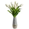 22" White Dutch Tulip Arrangement In Gold Trim Stoneware Vase -Michaels D292775S 1
