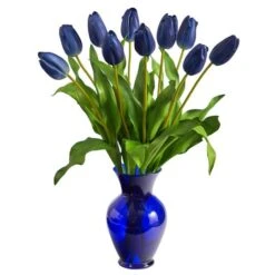 22" Blue Dutch Tulip Arrangement In Blue Vase 8 22" Blue Dutch Tulip Arrangement In Blue Vase -Michaels D292788S 1 1