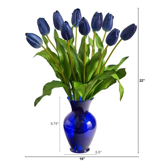 22" Blue Dutch Tulip Arrangement In Blue Vase 5 22" Blue Dutch Tulip Arrangement In Blue Vase - Image 3