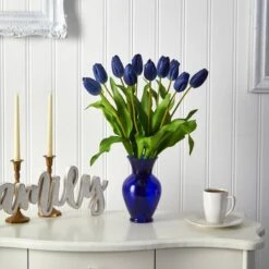 22" Blue Dutch Tulip Arrangement In Blue Vase 10 22" Blue Dutch Tulip Arrangement In Blue Vase -Michaels D292788S 3