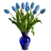 22" Light Blue Dutch Tulip Arrangement In Blue Vase