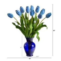 22" Light Blue Dutch Tulip Arrangement In Blue Vase -Michaels D292789S 2