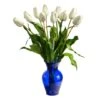 22" White Dutch Tulip Arrangement In Blue Vase -Michaels D292795S 1