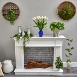 22" White Dutch Tulip Arrangement In Blue Vase -Michaels D292795S 4