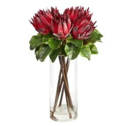 22" King Protea Floral Arrangement In Glass Vase