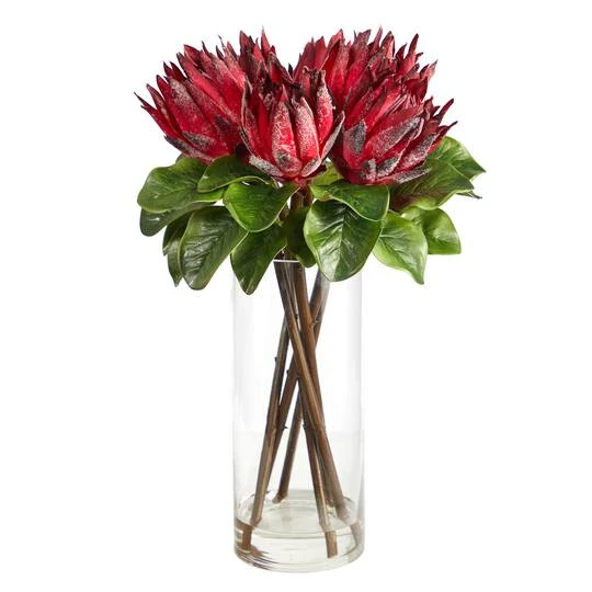 22" King Protea Floral Arrangement In Glass Vase 3 22" King Protea Floral Arrangement In Glass Vase
