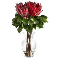 23" Red King Protea Arrangement In Glass Vase -Michaels D292824S 1 1