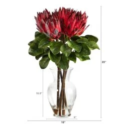 23" Red King Protea Arrangement In Glass Vase -Michaels D292824S 2