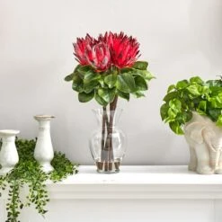 23" Red King Protea Arrangement In Glass Vase -Michaels D292824S 5