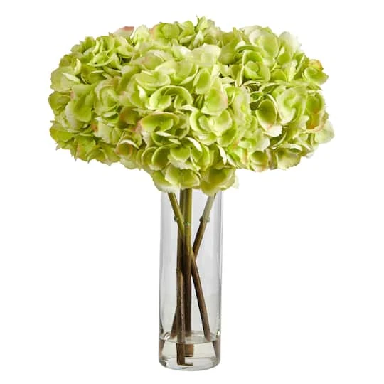 18" Green Hydrangea Arrangement In Glass Vase 4 18" Green Hydrangea Arrangement In Glass Vase - Image 2