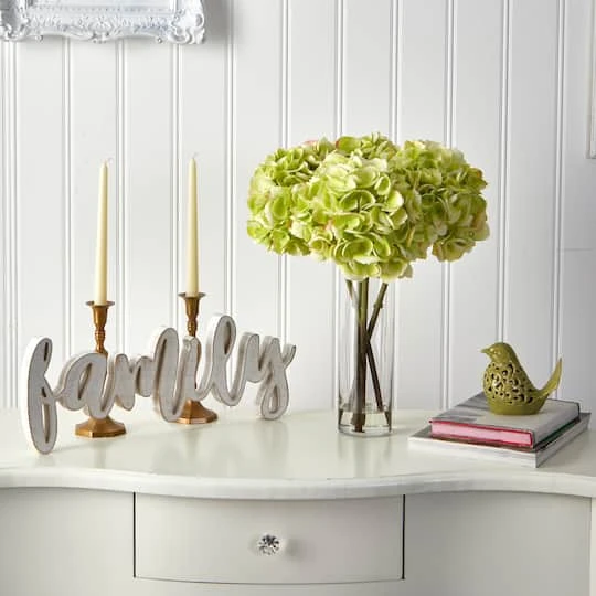 18" Green Hydrangea Arrangement In Glass Vase 6 18" Green Hydrangea Arrangement In Glass Vase - Image 4