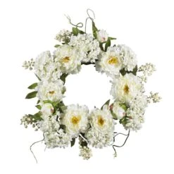 20" White Peony & Hydrangea Wreath
