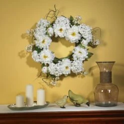 20" White Peony & Hydrangea Wreath -Michaels D293310S 2