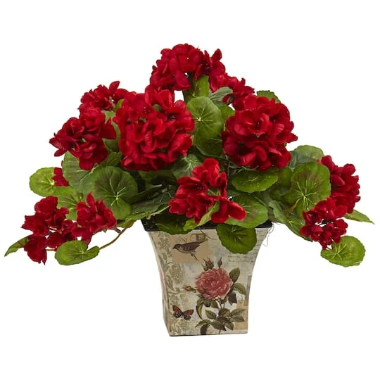 11" Geranium In Floral Planter, 2ct. 5 11" Geranium In Floral Planter, 2ct. - Image 3