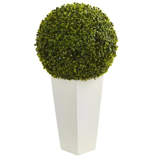 2.5ft. Boxwood Ball Topiary In White Tower Planter 3 2.5ft. Boxwood Ball Topiary In White Tower Planter