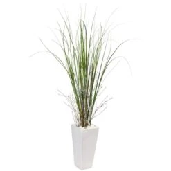 5ft. Bamboo Grass Plant In White Ceramic Tower