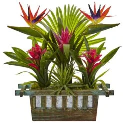 19" Bird Of Paradise & Bromeliad In Wooden Planter 5 19" Bird Of Paradise & Bromeliad In Wooden Planter -Michaels D293833S 1 1