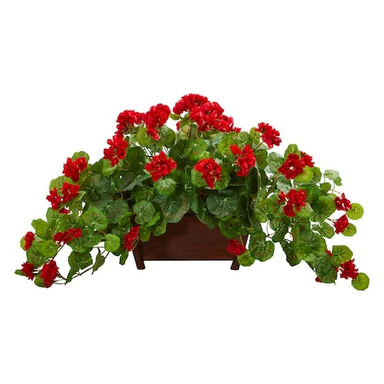 15'' Geranium In Wooden Planter 3 15'' Geranium In Wooden Planter