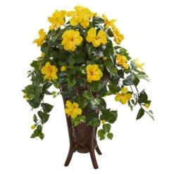 2.8ft. Yellow Hibiscus Plant In Stand Planter -Michaels D293895S 1 1