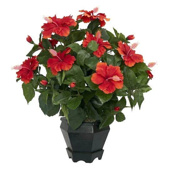 20" Orange Hibiscus With Black Hexagon Vase 4 20" Orange Hibiscus With Black Hexagon Vase - Image 2