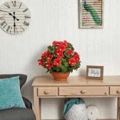 20" Red Hibiscus Plant With Clay Planter -Michaels D293901S 12
