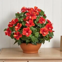20" Red Hibiscus Plant With Clay Planter -Michaels D293901S 13