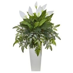 3ft. Mixed Peace Lily In White Tower Vase