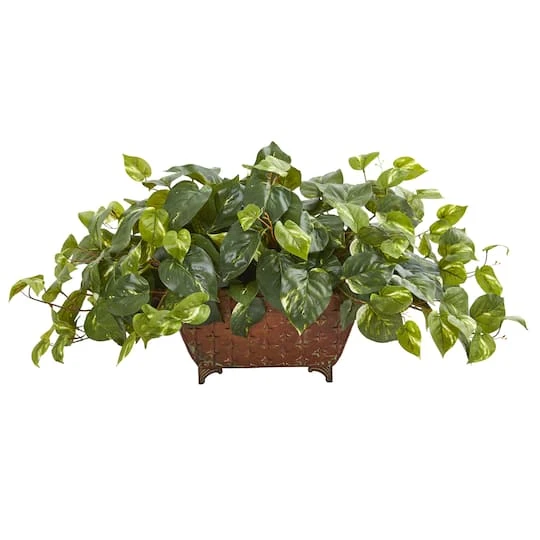 15" Pothos Plant In Metal Planter 3 15" Pothos Plant In Metal Planter