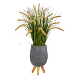 3ft. Onion Grass Plant In Gray Planter With Stand