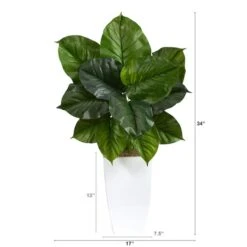 3ft. Large Philodendron Leaf Plant In White Metal Planter -Michaels D294150S 2