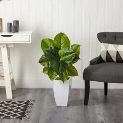 3ft. Large Philodendron Leaf Plant In White Metal Planter -Michaels D294150S 3