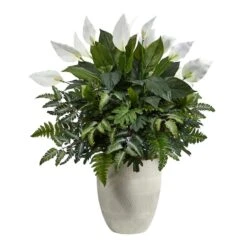 3ft. Mixed Peace Lily Plant In Decorative White Planter