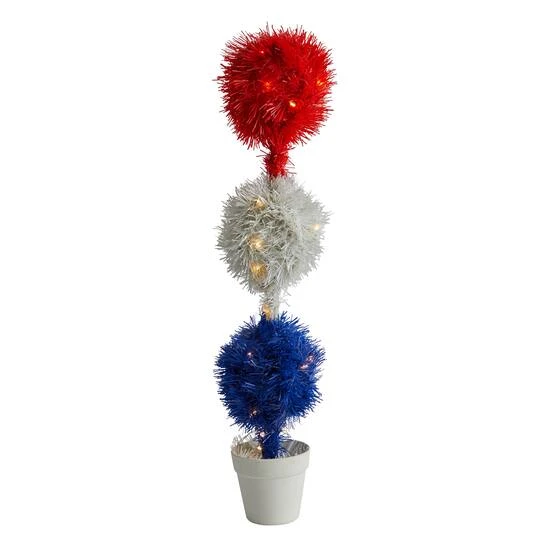 2ft. Red, White & Blue Americana Topiary Plant With 35 Warm LED Lights 4 2ft. Red, White & Blue Americana Topiary Plant With 35 Warm LED Lights - Image 2