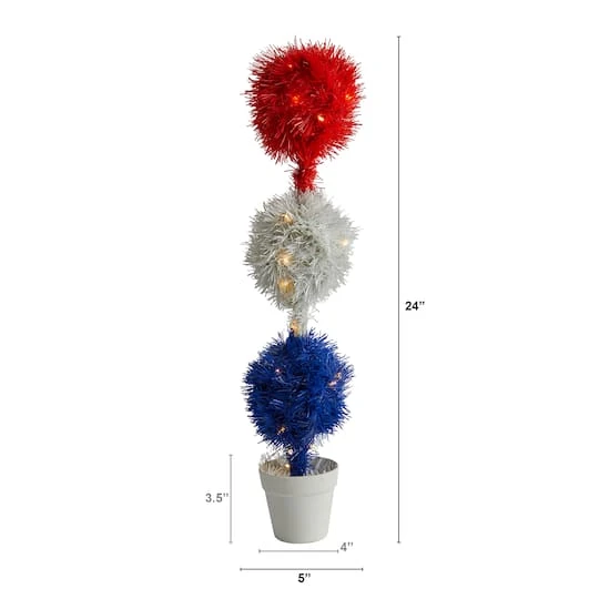 2ft. Red, White & Blue Americana Topiary Plant With 35 Warm LED Lights 5 2ft. Red, White & Blue Americana Topiary Plant With 35 Warm LED Lights - Image 3