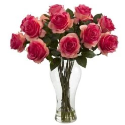 18" Blooming Dark Pink Roses In Decorative Vase 6 18" Blooming Dark Pink Roses In Decorative Vase -Michaels D322943S 11 1