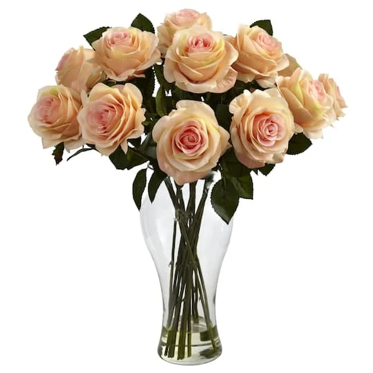 18" Blooming Peach Roses In Decorative Vase 4 18" Blooming Peach Roses In Decorative Vase - Image 2