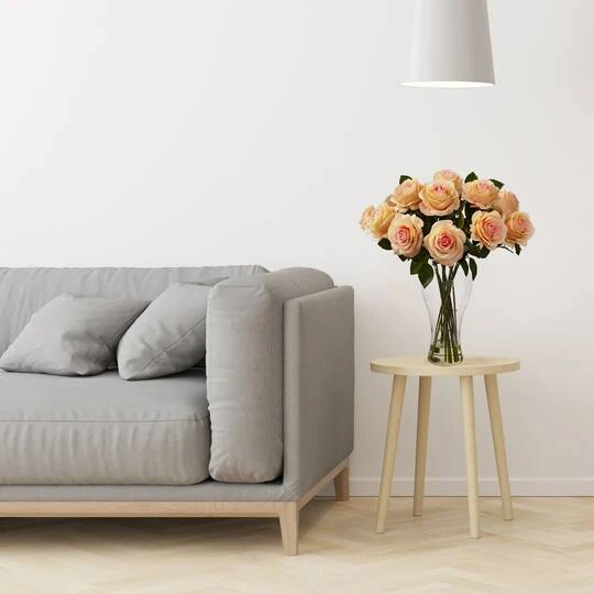 18" Blooming Peach Roses In Decorative Vase 5 18" Blooming Peach Roses In Decorative Vase - Image 3