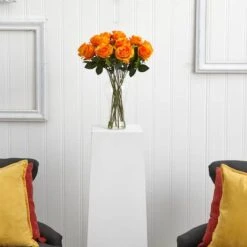 18" Blooming Orange Yellow Roses In Decorative Vase -Michaels D322957S 12