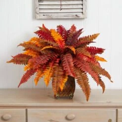 18" Autumn Boston Fern In Metal Planter -Michaels D323595S 13