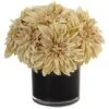 11" Cream Dahlia & Mum Silk Arrangement In Black Glossy Cylinder Vase -Michaels D323672S 1