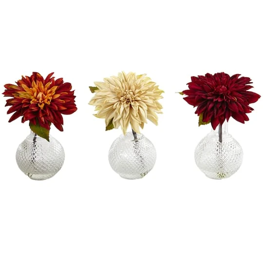 8" Dahlia With Decorative Vase Set 4 8" Dahlia With Decorative Vase Set - Image 2