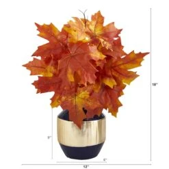18" Autumn Maple Leaf Plant In Decorative Blue & Gold Planter 8 18" Autumn Maple Leaf Plant In Decorative Blue & Gold Planter -Michaels D323933S 2